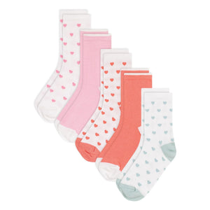Petit Bateau - Calcetines Altos de Corazones Pack de 5 | Crudo