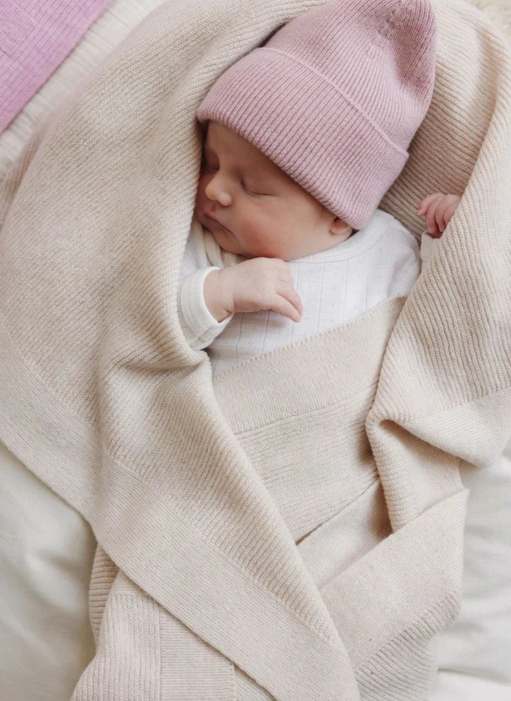 Hvid - Gorro de bebé de lana merina Fonzie | Rosa empolvado