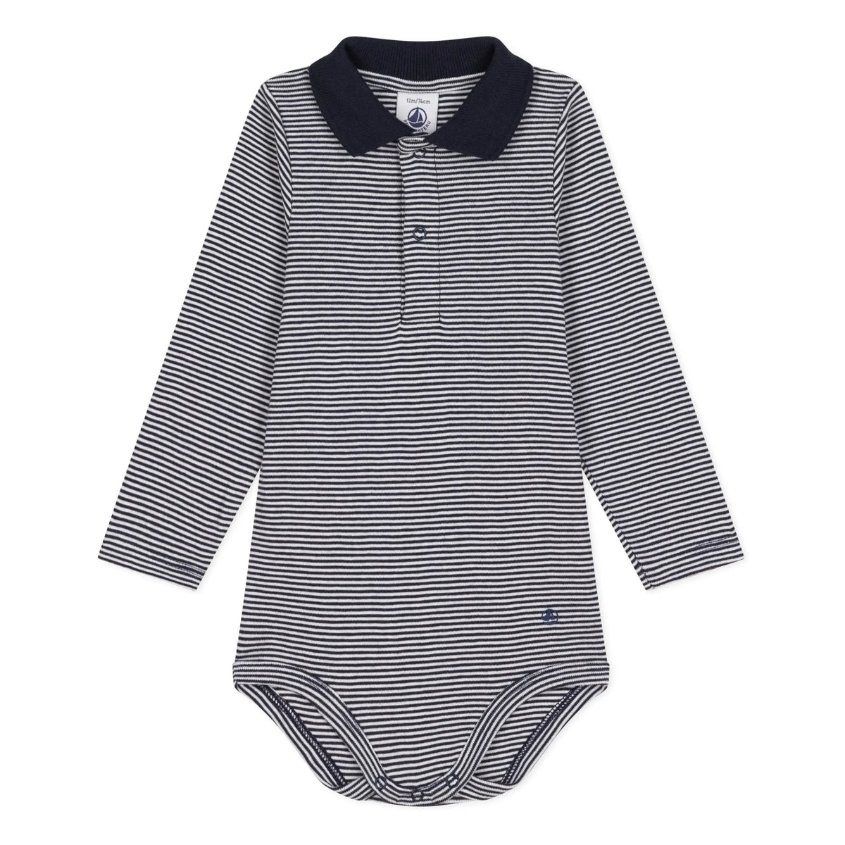 Petit Bateau - Polo body de algodón orgánico a rayas | Azul marino