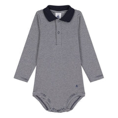 Petit Bateau - Çizgili органik pamuklu polo body | Lacivert