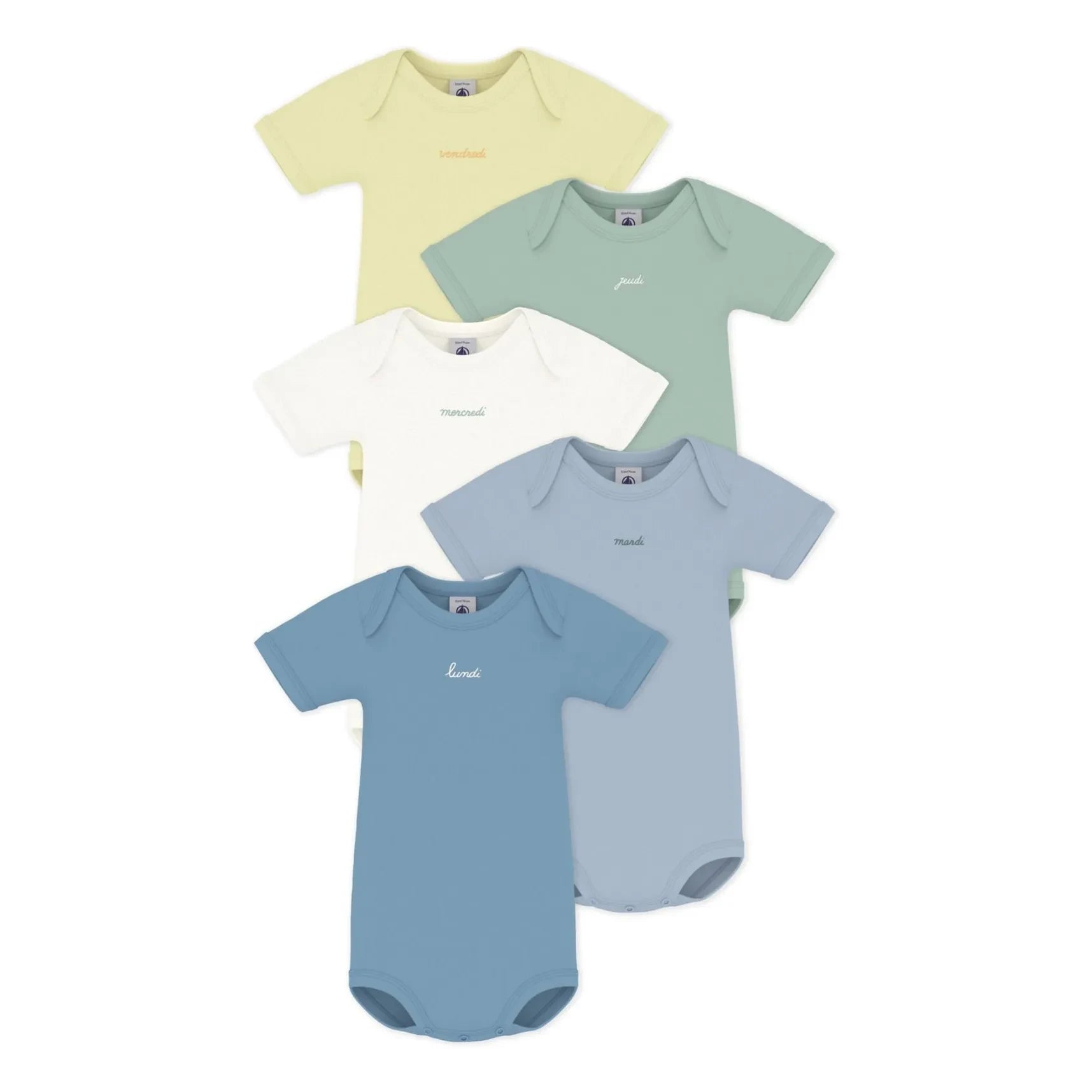 Petit Bateau - Conjunto de 5 Bodys Semainier de Algodón Orgánico | Azul