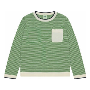 FUB - Camiseta de cuello redondo a rayas de punto fino de algodón orgánico | Verde