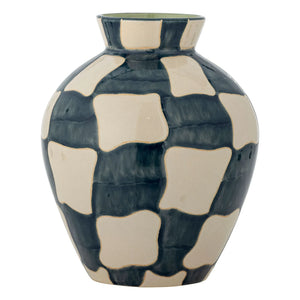 Bloomingville - Florero de gres con diseño de cuadros | Azul