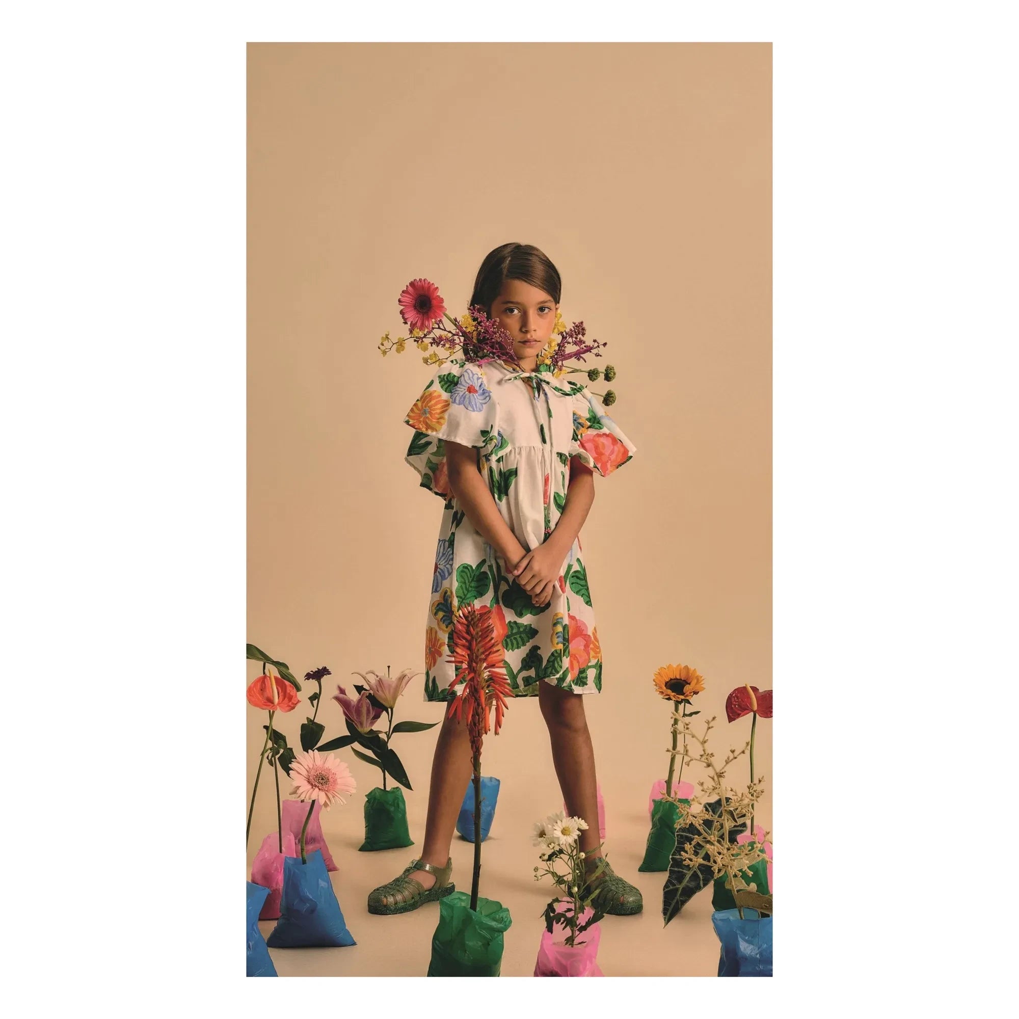 Fábula - Vestido de manga volante con estampado floral | Blanco