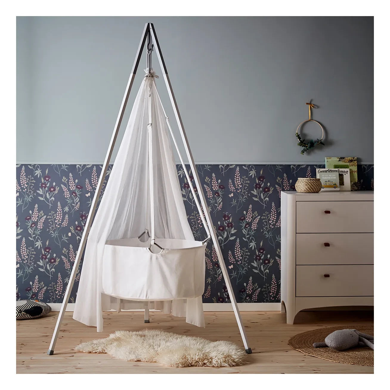 Leander - Cuna de pie completa, 83 x 50 cm | Blanco