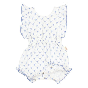 Búho - Mono corto de gasa de algodón con estampado floral de Bali | Azul índigo