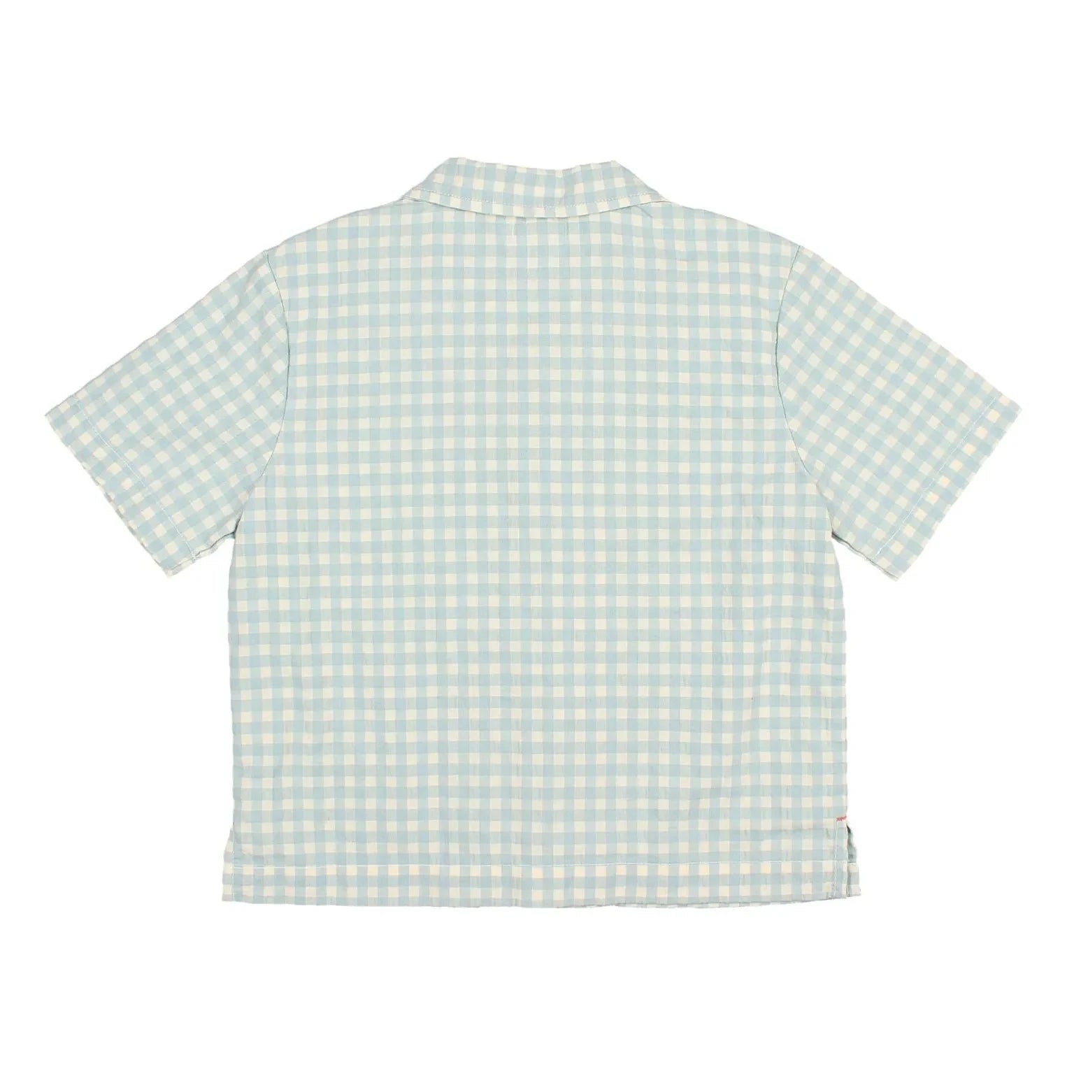 Búho - Camisa de algodón orgánico seersucker con cuadros vichy Aqua