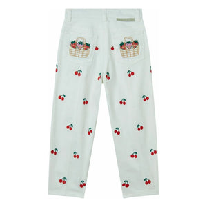 Stella McCartney Kids - Pantalón de gabardina de algodón con cerezas | Blanco