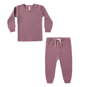 Quincy Mae - Conjunto de camiseta y jogger de algodón orgánico Waffle | Magenta