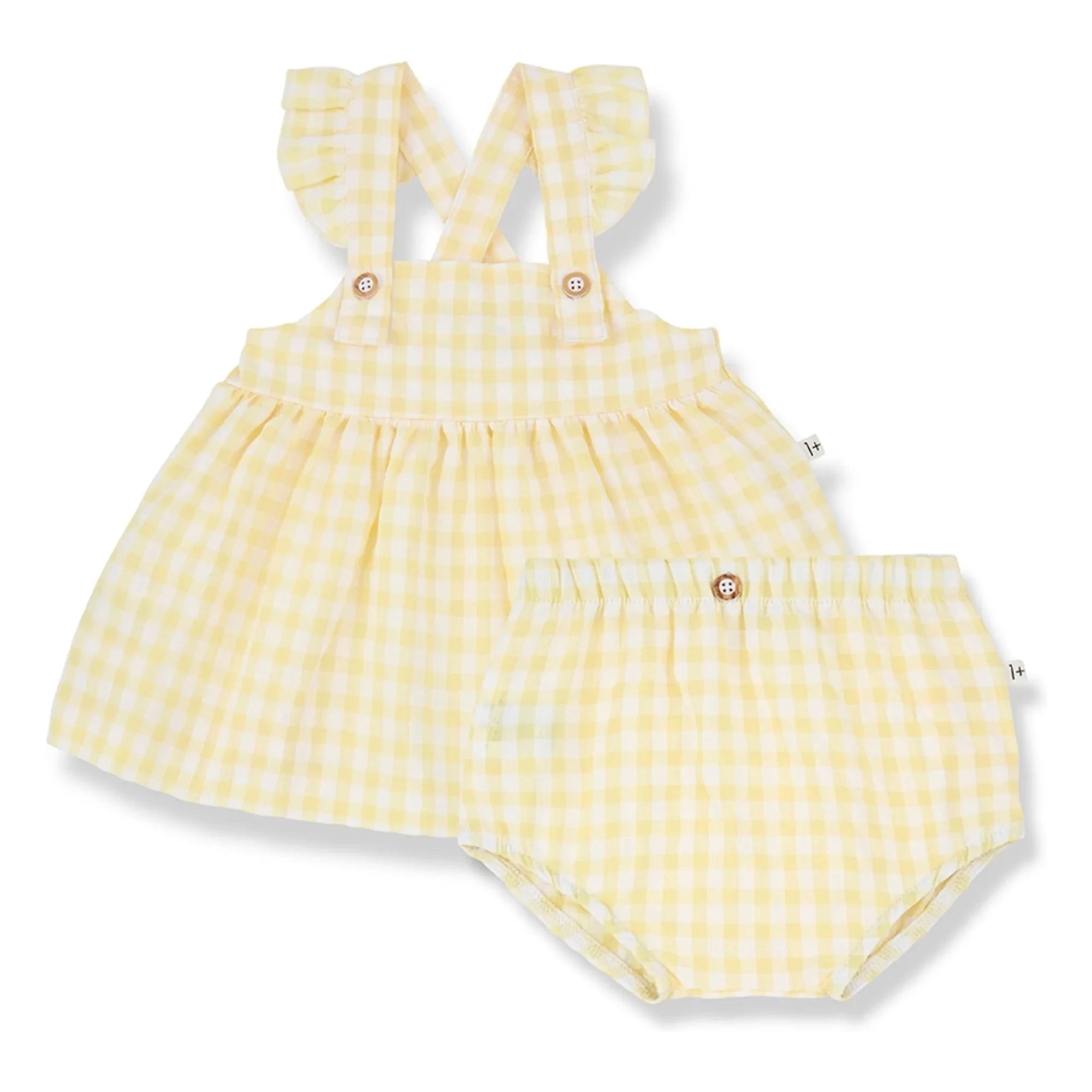 1+ in the family - Conjunto de vestido y braguita Rodhes Vichy Seersucker | Amarillo pálido