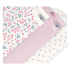 Petit Bateau - Conjunto de 3 peleles de algodón orgánico con estampado floral de corazones | Blanco