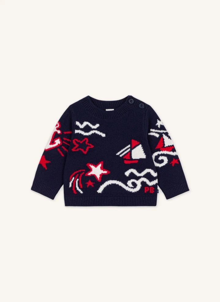 Petit Bateau - Suéter de lana Wave | Azul marino