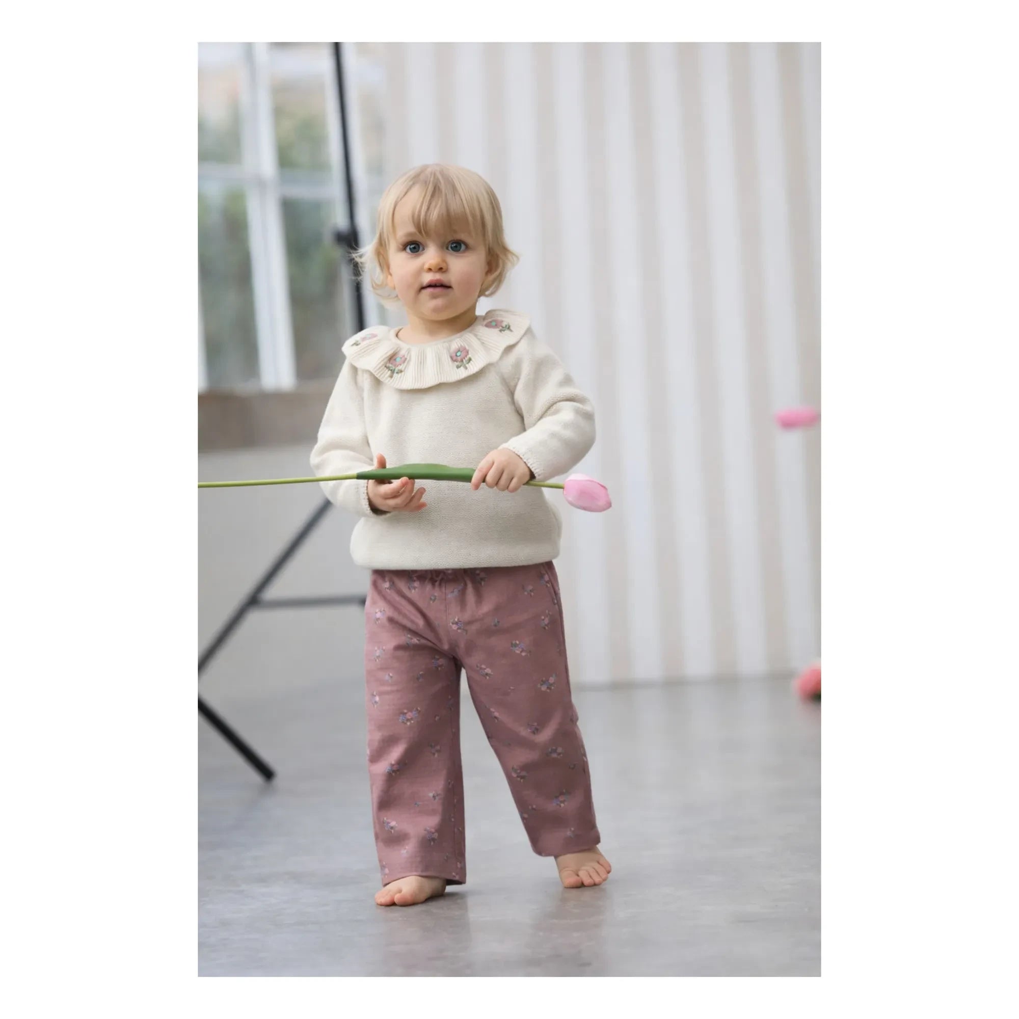 Lililotte - Paola Pantalones con estampado floral de algodón orgánico | Rosa empolvado