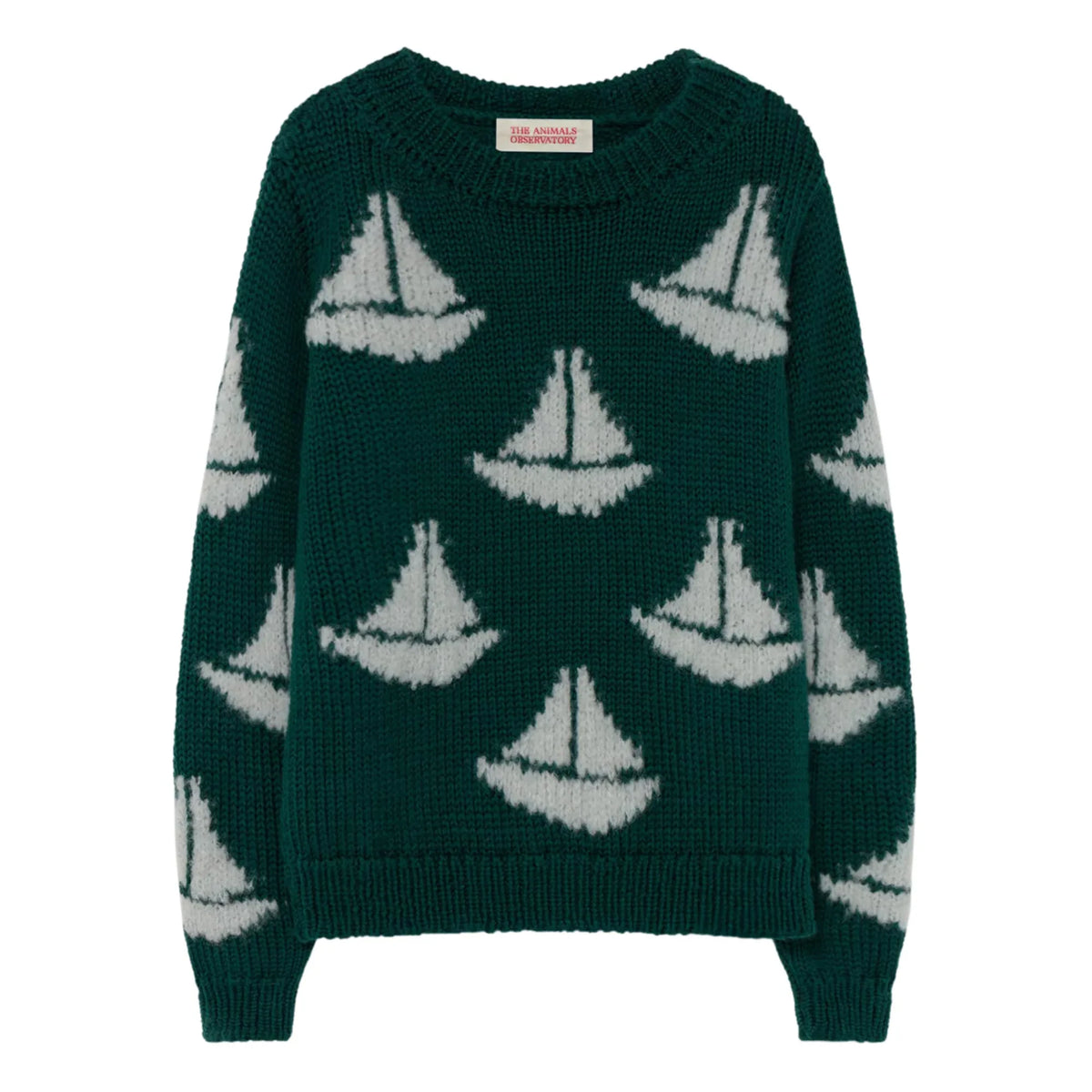 The Animals Observatory - Arty Bull Jersey de lana con cuello barco | Verde oscuro