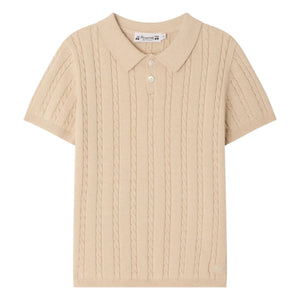 Bonpoint - Elendir Polo de punto fino acanalado | Beige jaspeado