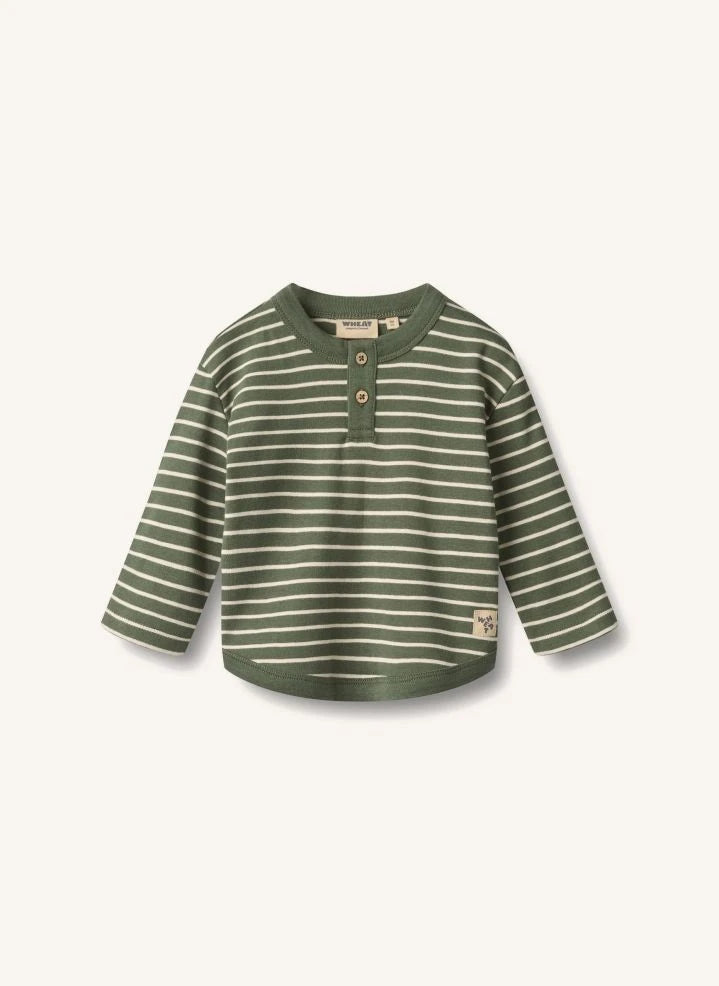 Wheat - Osvald Camiseta de algodón orgánico a rayas | Verde oscuro