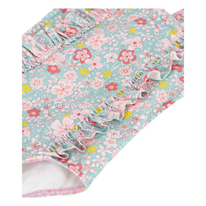 Petit Bateau - Bañador con volantes y estampado floral para bebé | Turquesa