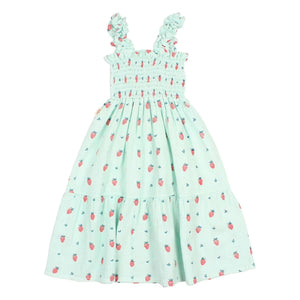 Búho - Vestido de algodón orgánico con volantes de fresa | Verde menta