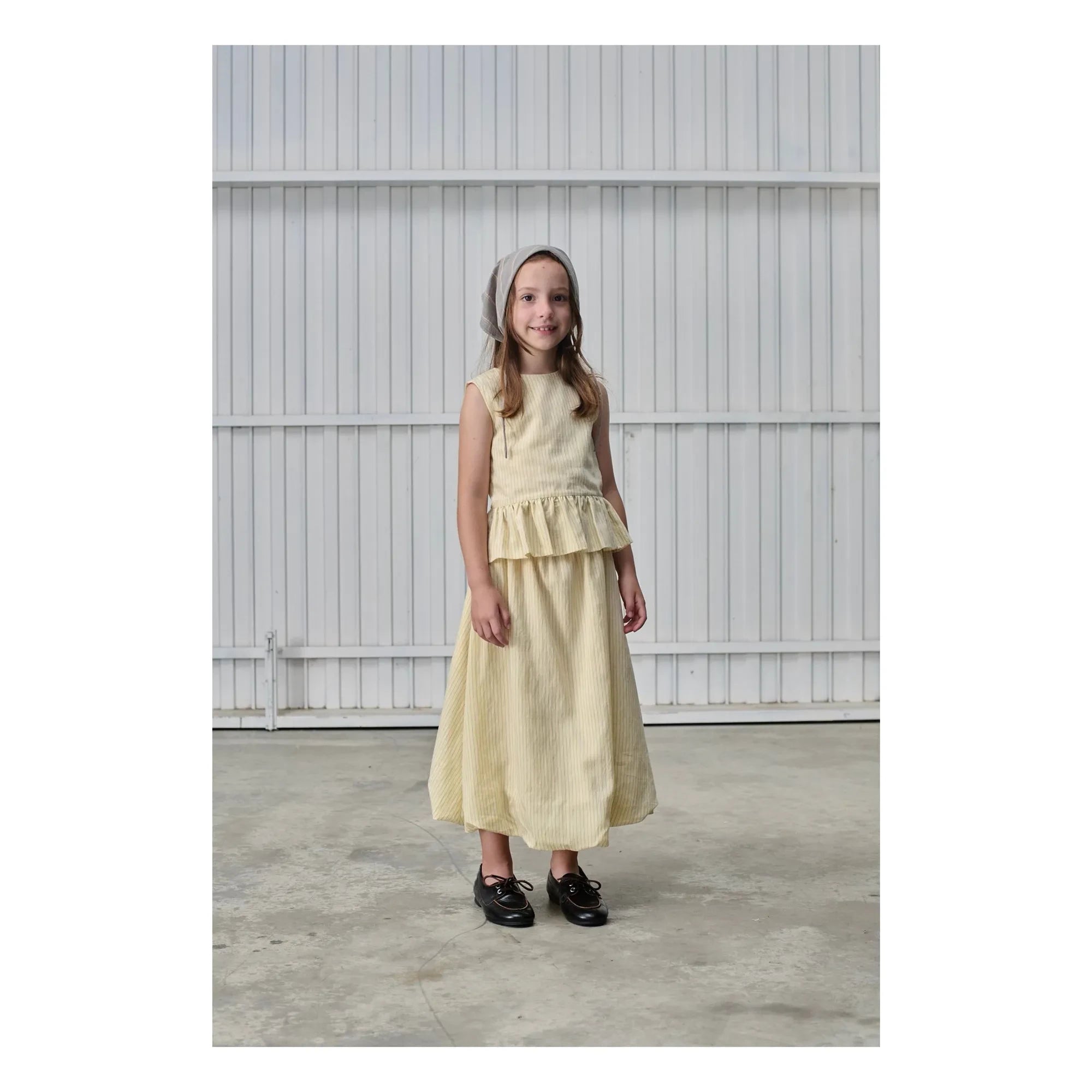 Tangerine - Falda Midi Abullonada Rayada | Amarillo pálido