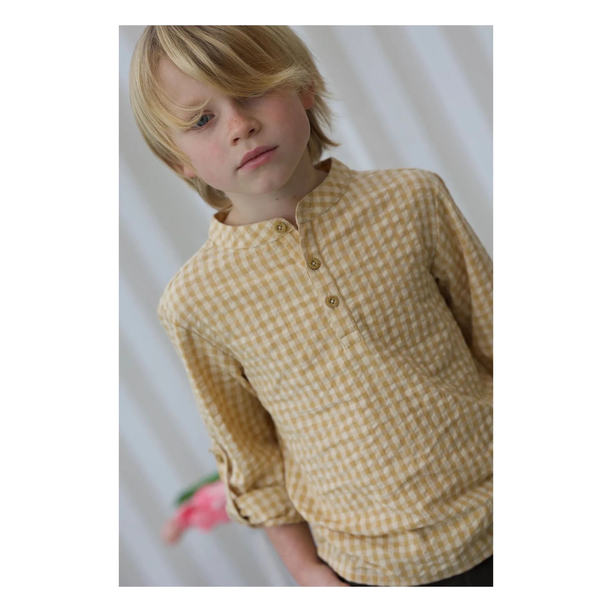 Lililotte - Camisa Côme Seersucker de Algodón Orgánico a Cuadros | Amarillo