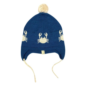 Bayiri - Gorro de lana merino "Dancing Crabs" | Azul