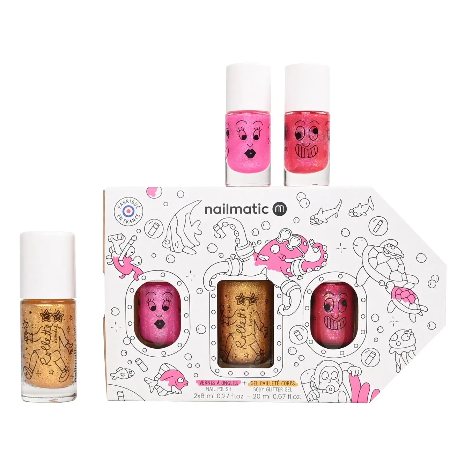 Nailmatic Kids - Set dúo de esmaltes y roll-on corporal Exploration | Fucsia