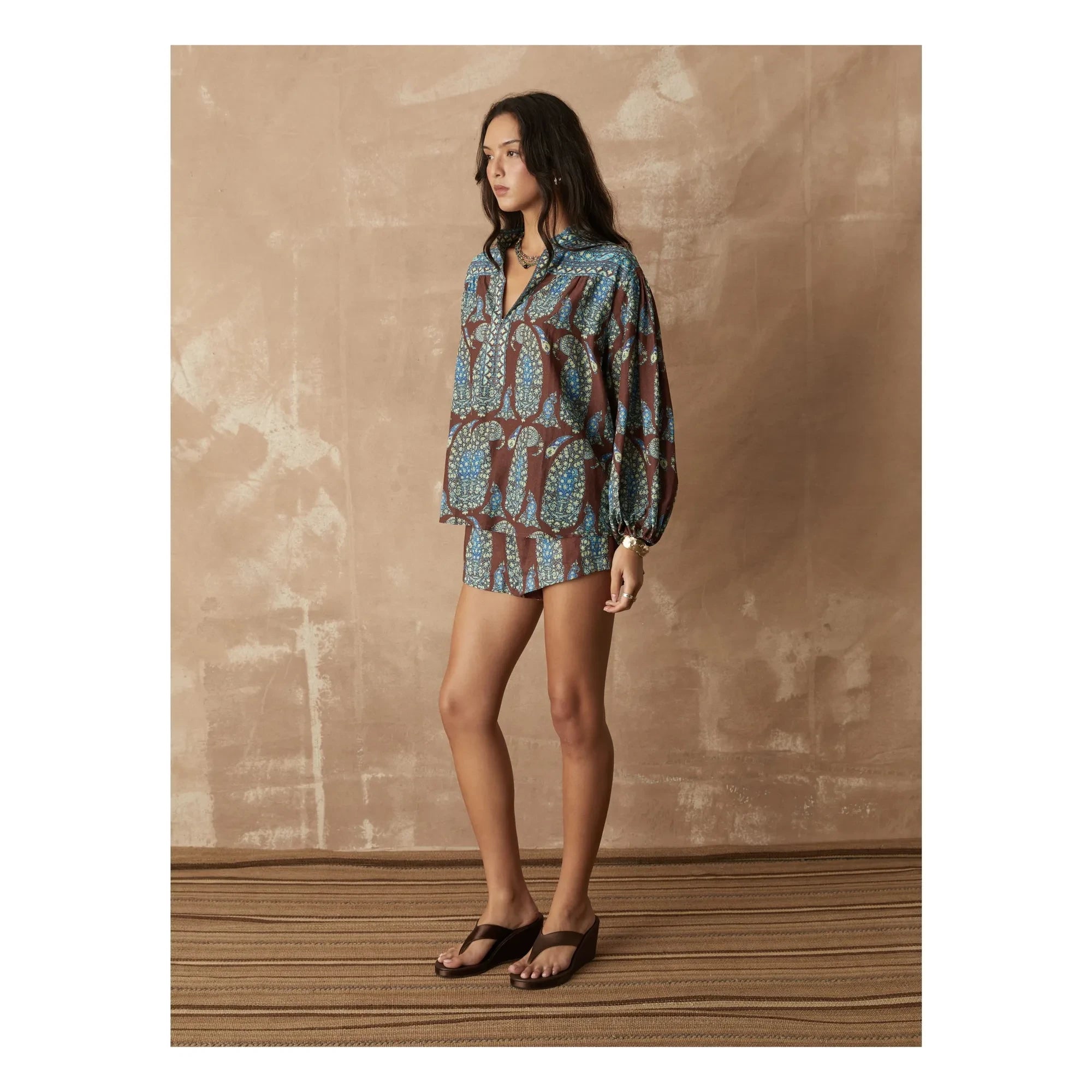 Boteh - Blusa de algodón con frunces Calicio | Chocolate