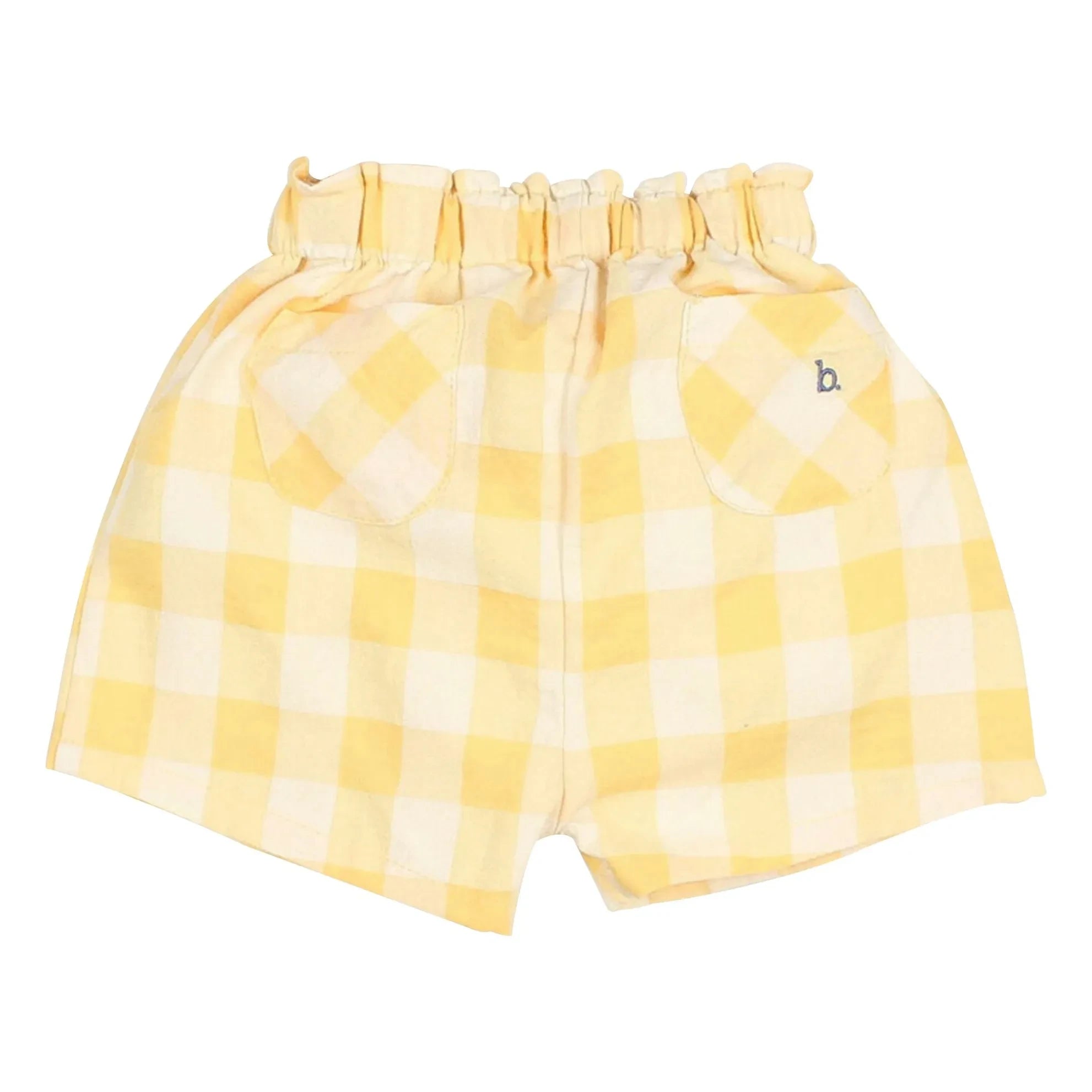 Búho - Pantalón corto de algodón orgánico seersucker vichy amarillo