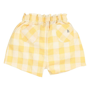 Búho - Pantalón corto de algodón orgánico seersucker vichy amarillo