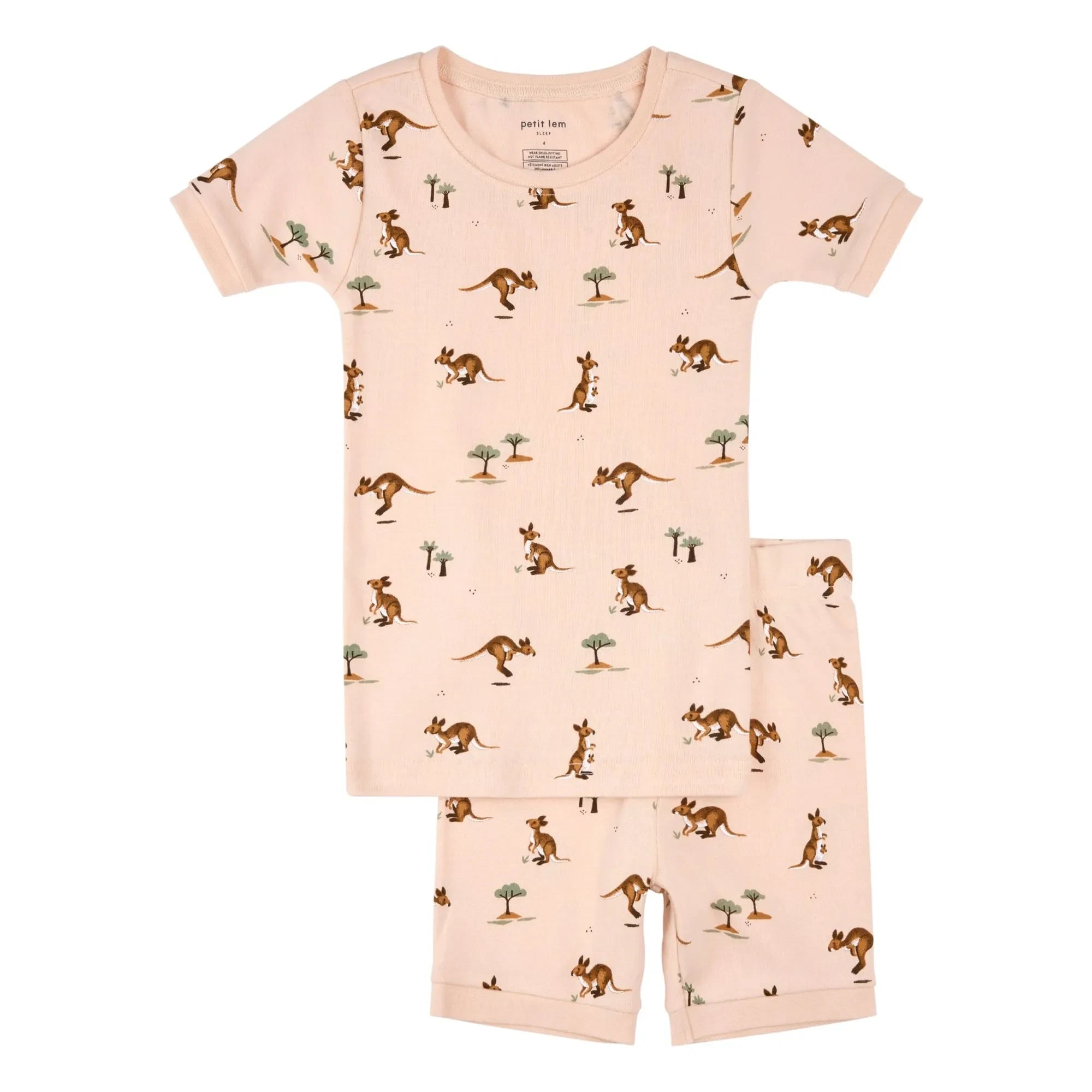 Petit Lem - Pantalón corto de pijama tipo canguro de algodón orgánico | Rosa palo