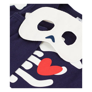 Petit Bateau - Organik Pamuk İskelet Pijama ve Maske Seti | Gece mavisi