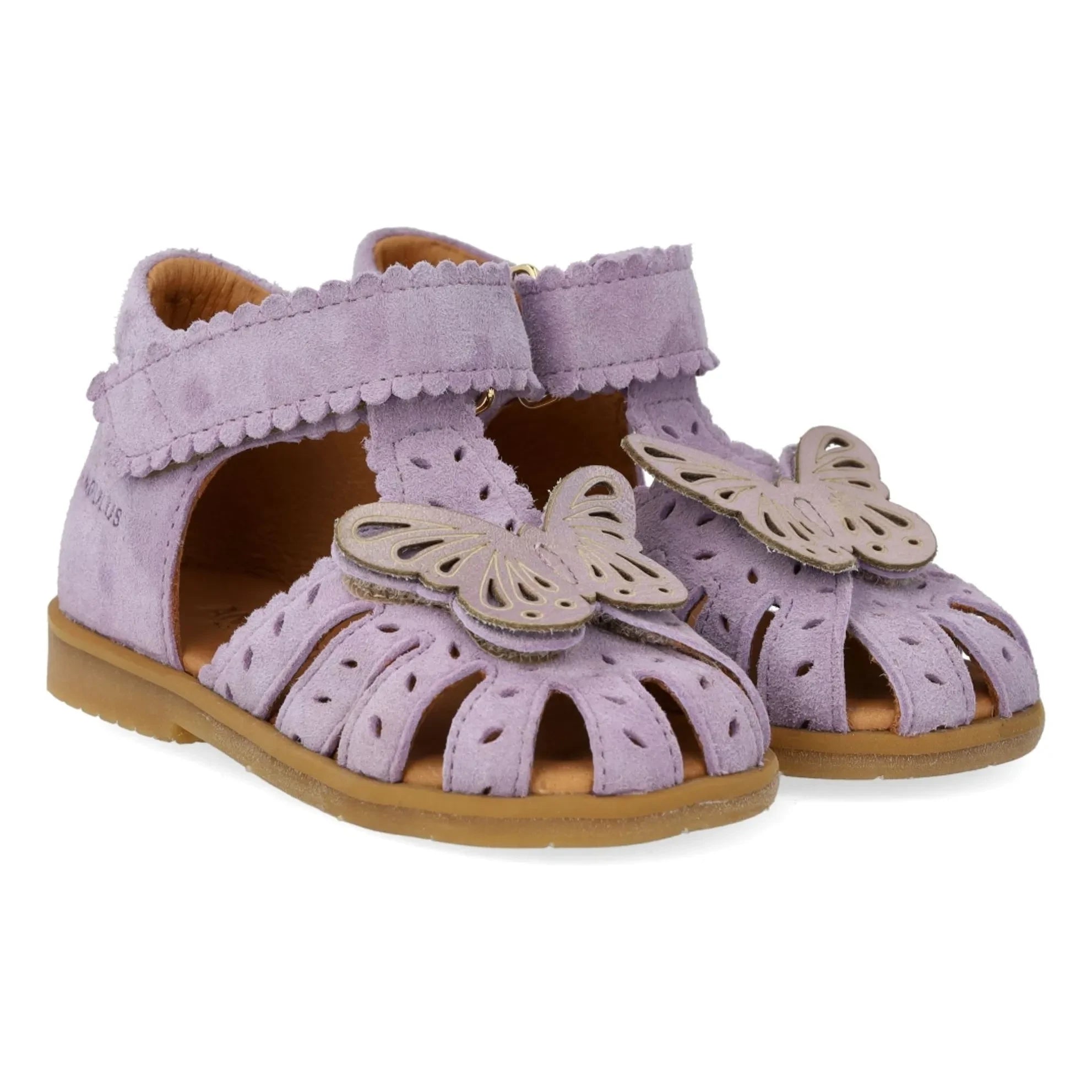 Angulus - Sandalias de ante con mariposas grabadas | Lila