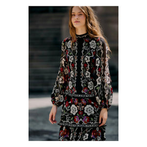 Farm Rio - Vestido Rococo Flowers | Negro