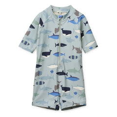 Liewood - Traje de baño Max Sharks con protección UV, fibras recicladas | Azul claro