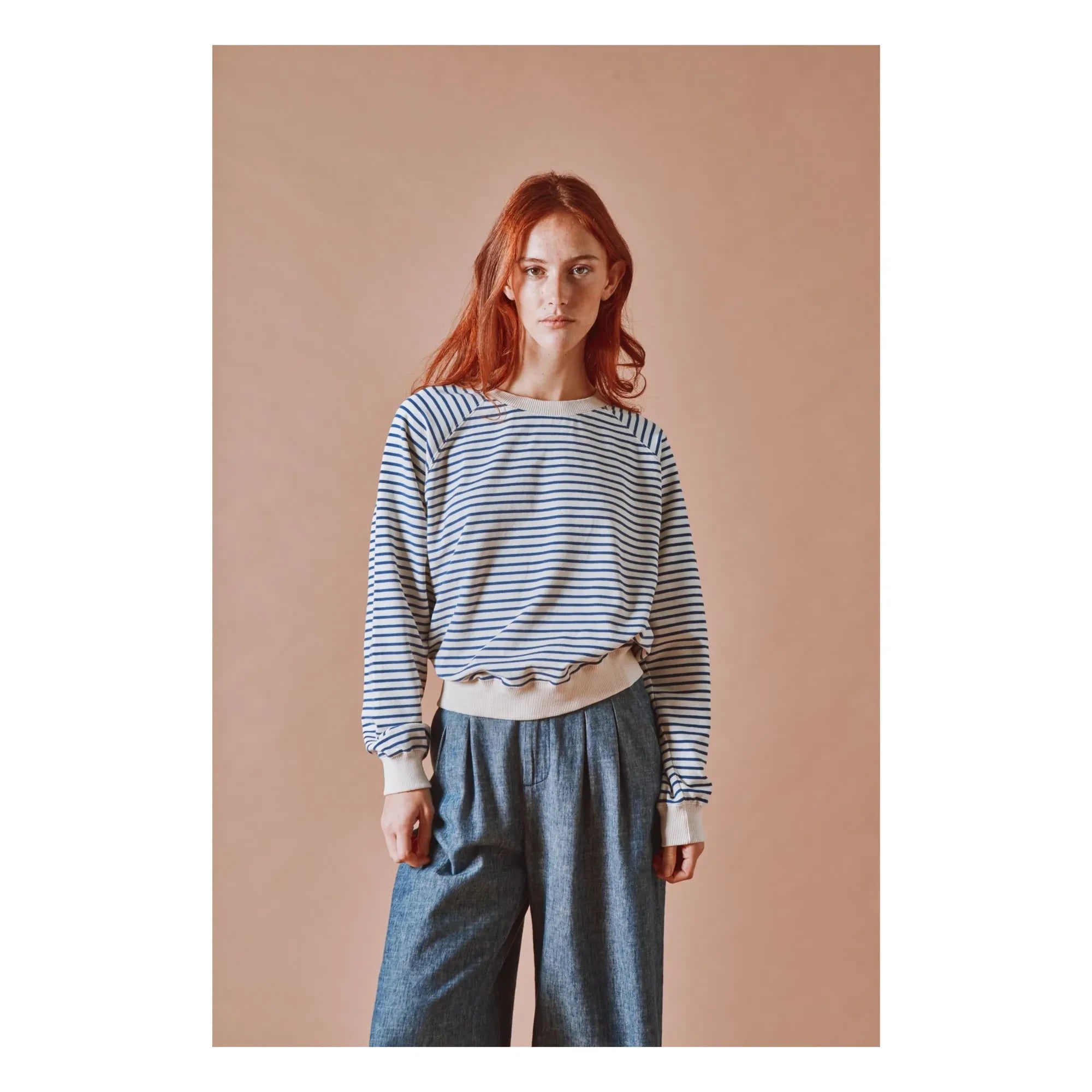 Emile et Ida - Sudadera de Algodón Orgánico a Rayas | Azul Marino