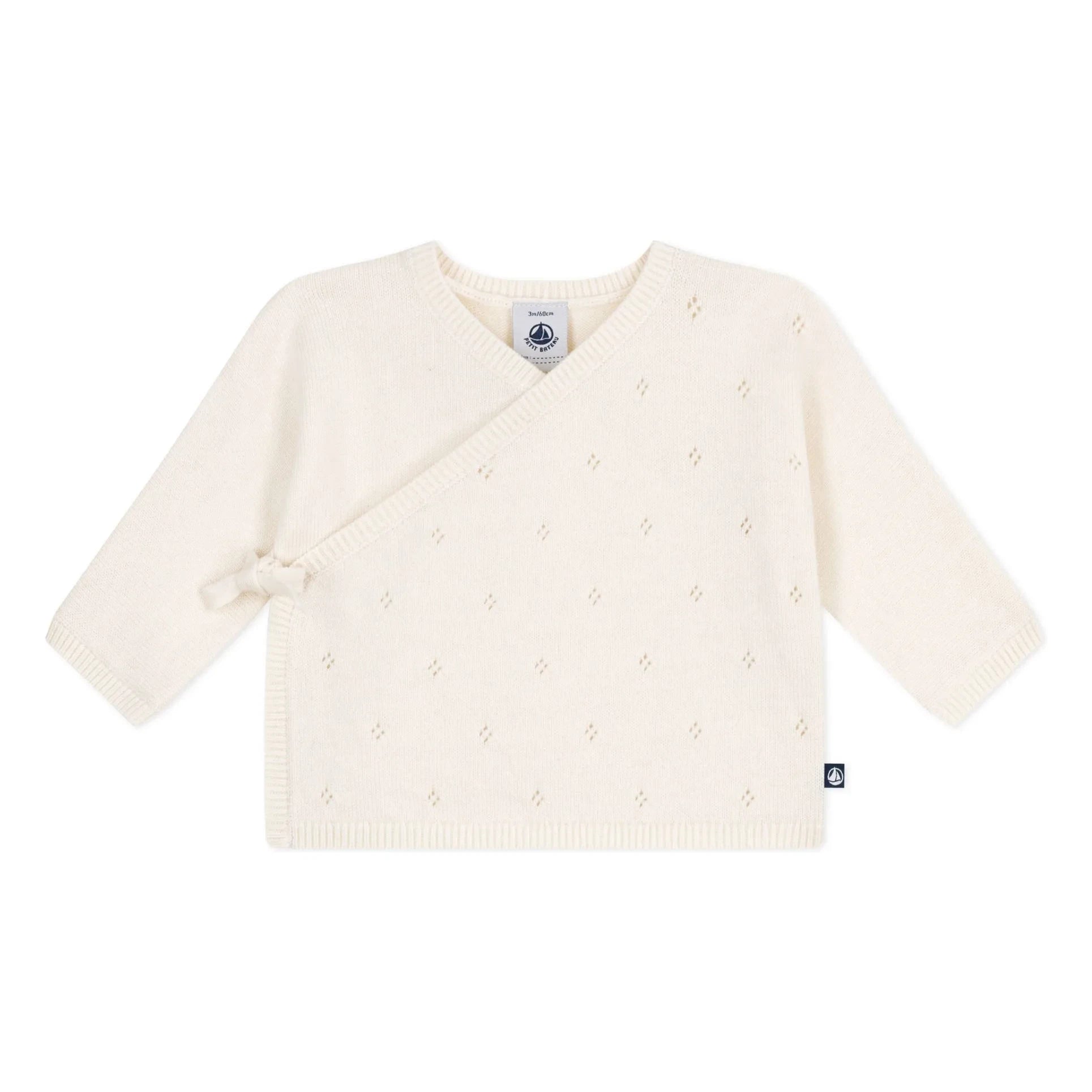 Petit Bateau - Cárdigan cruzado de punto pointelle de lana | Crudo
