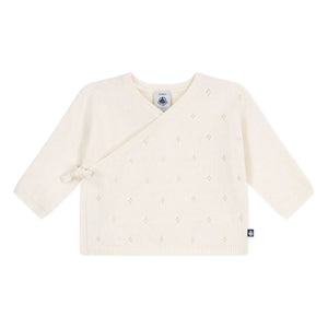 Petit Bateau - Cárdigan cruzado de punto pointelle de lana | Crudo