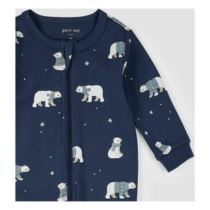 Petit Lem - Pijama con pies de algodón orgánico para bebé Oso | Azul oscuro