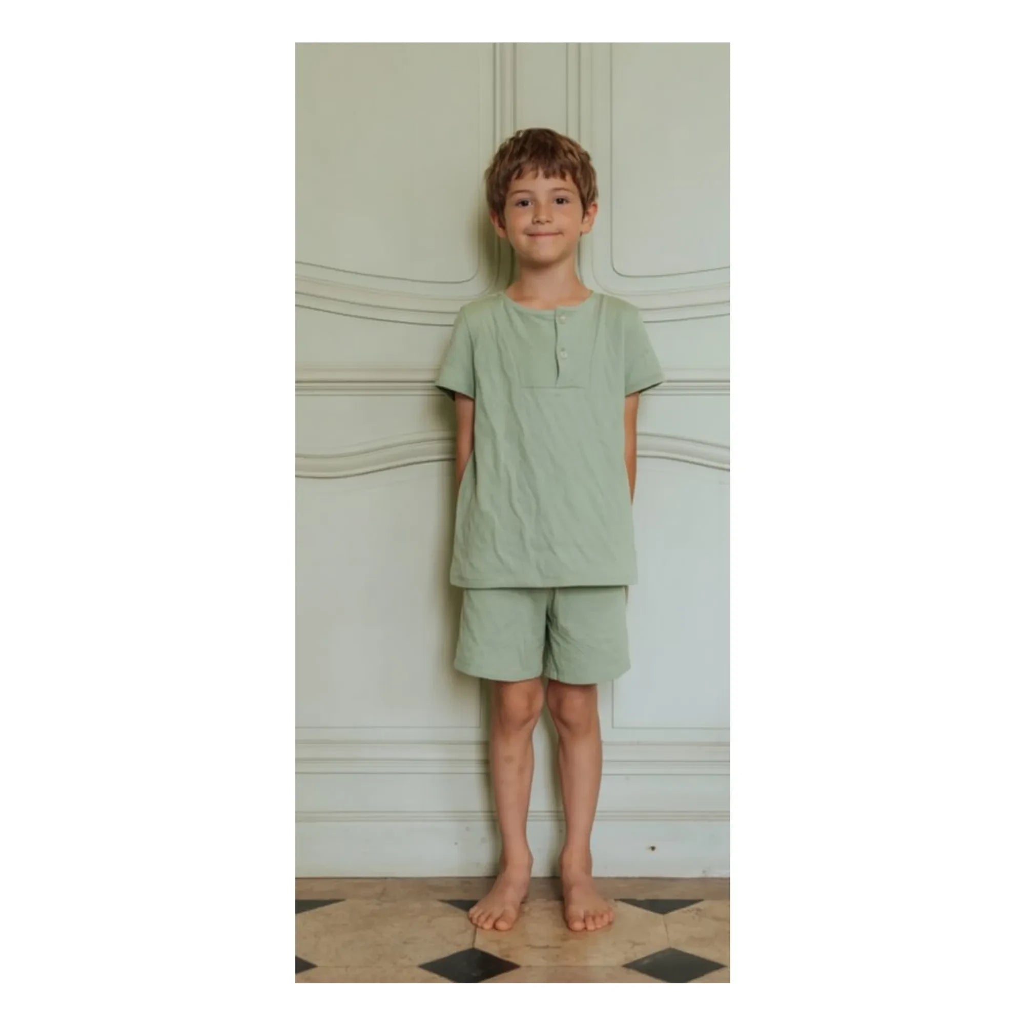 Risu Risu - Pijama corto Sonio de algodón orgánico | Verde almendra