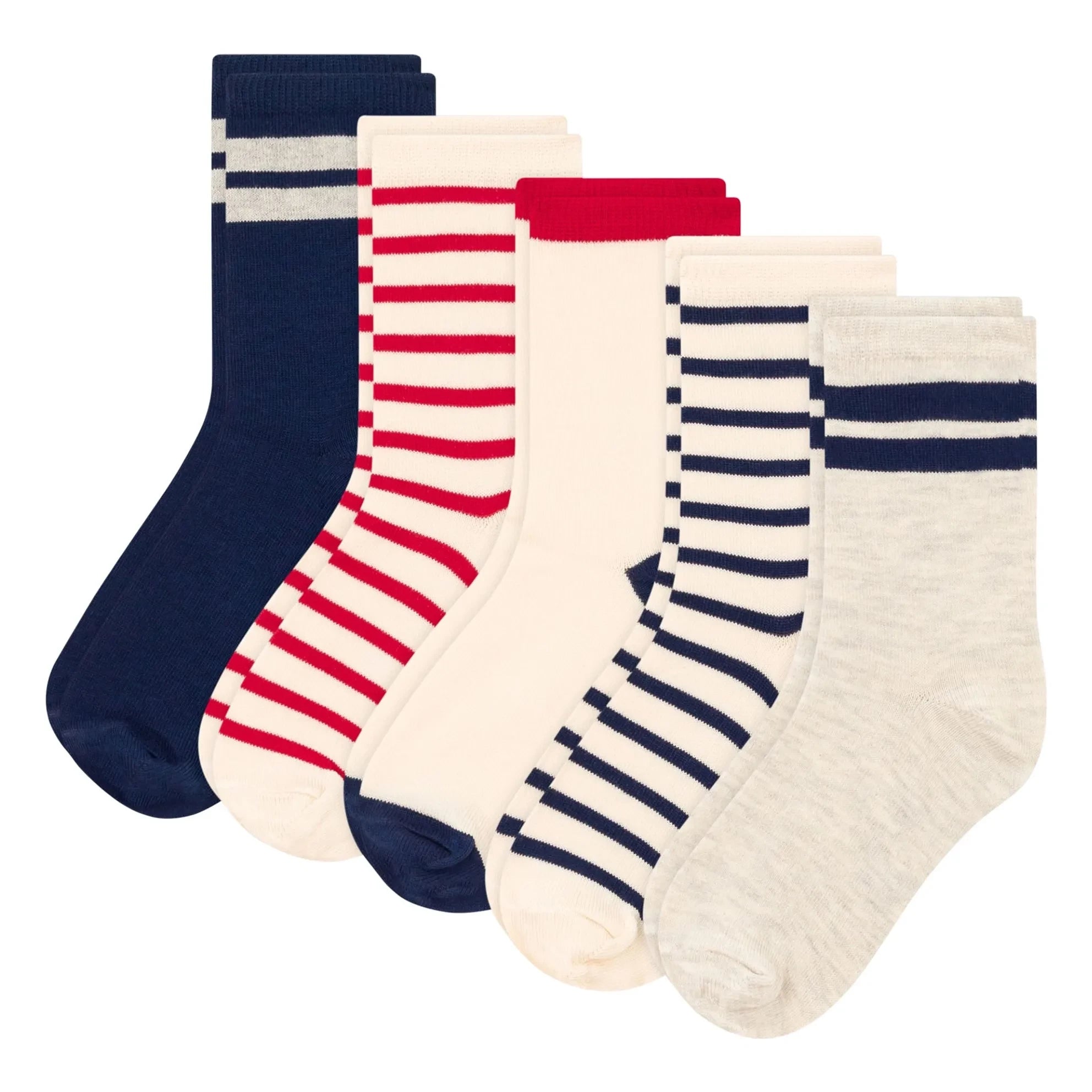 Petit Bateau - Calcetines Rayados 5 Pares | Crudo