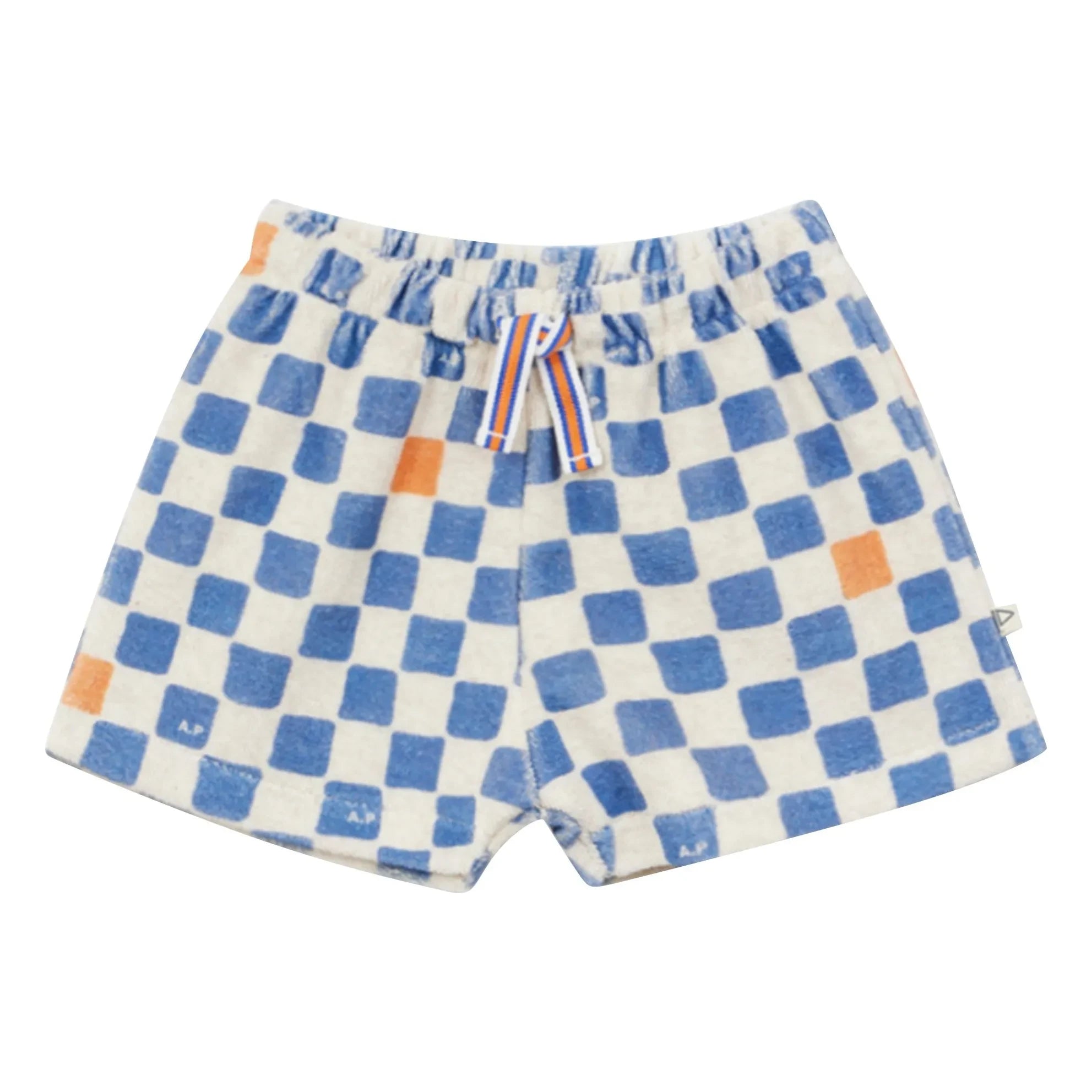 Arsène et Les Pipelettes - Pantalón corto de felpa de algodón orgánico Damier | Azul celeste