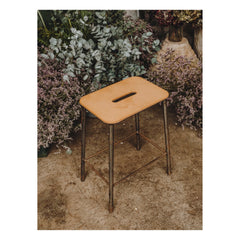 Frama - Tabure Adam, asiento de cuero | Plata