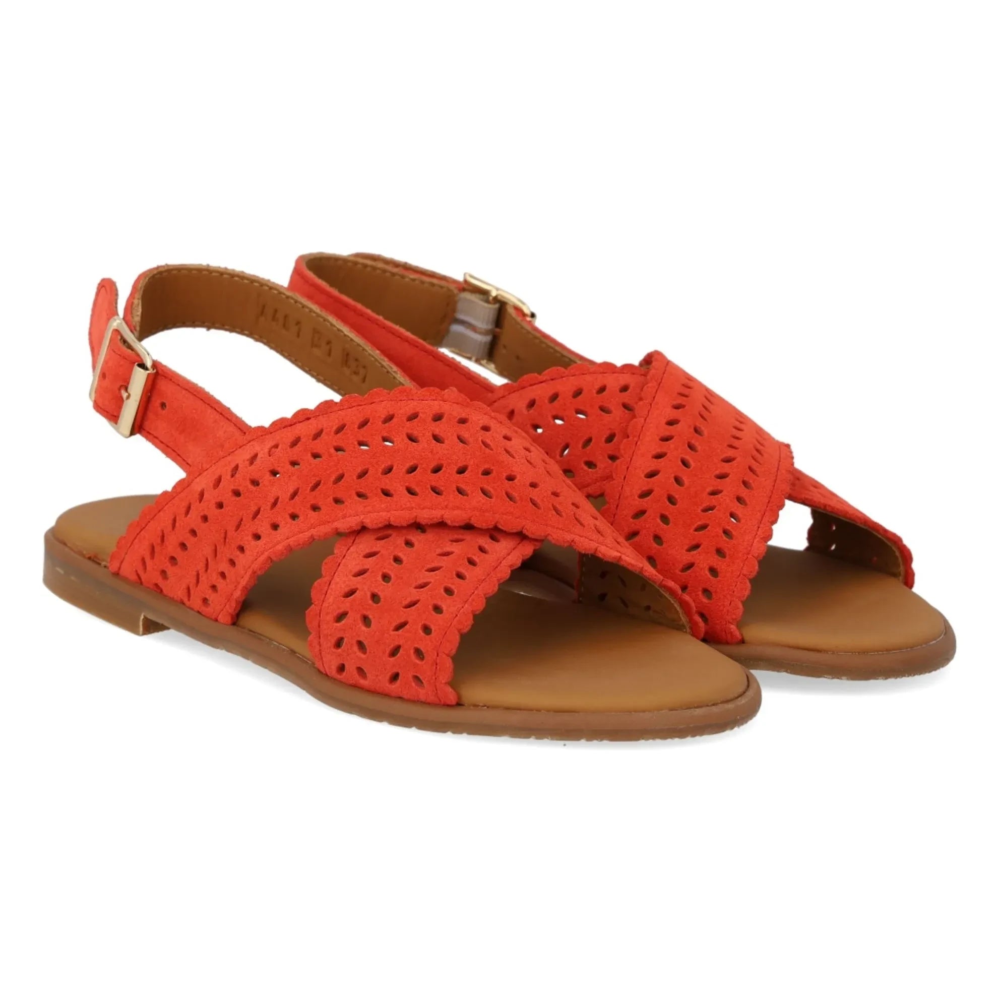Angulus - Sandalias cruzadas de gamuza con festones | Coral