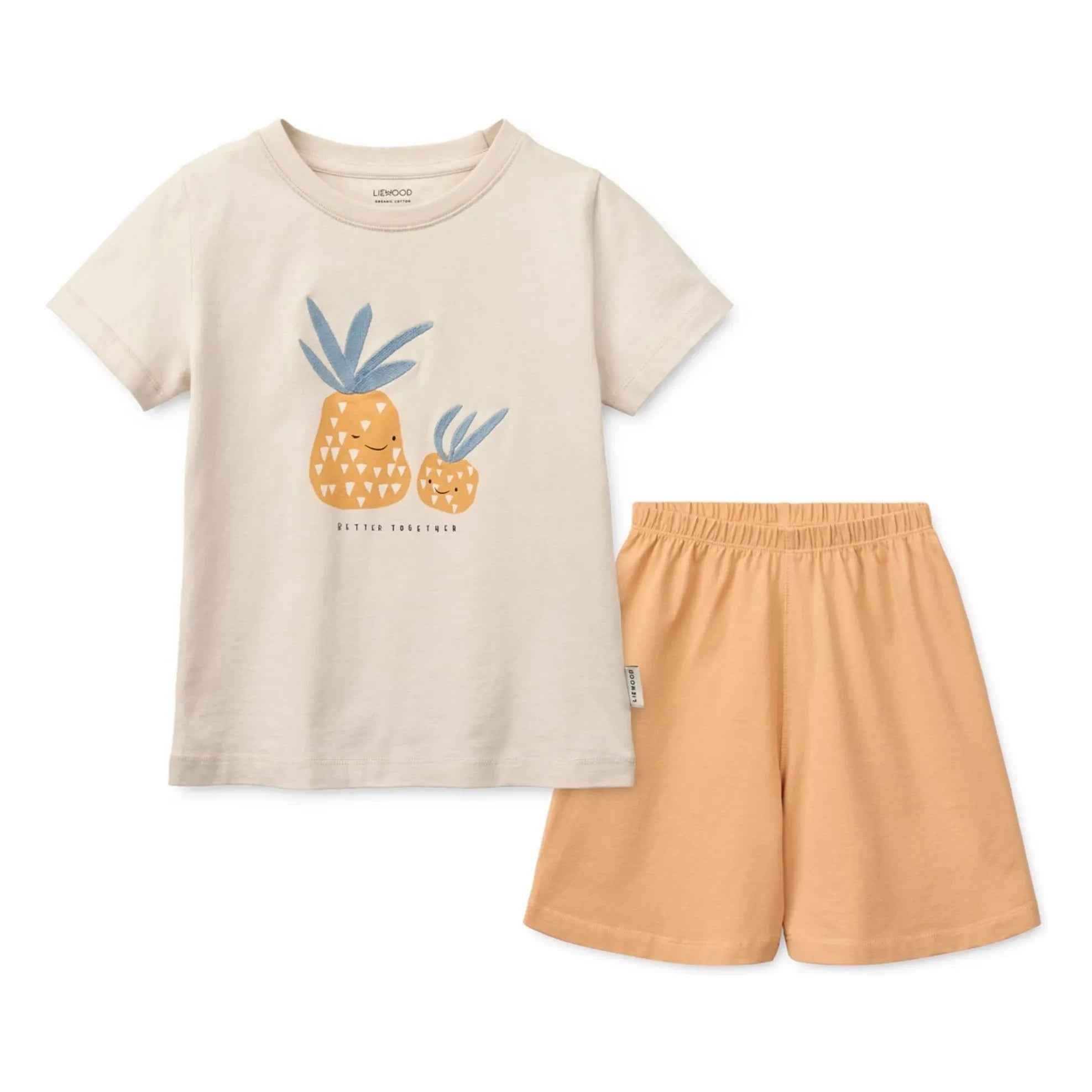 Liewood - Conjunto de camiseta y pantalón corto de piña de algodón orgánico | Albaricoque