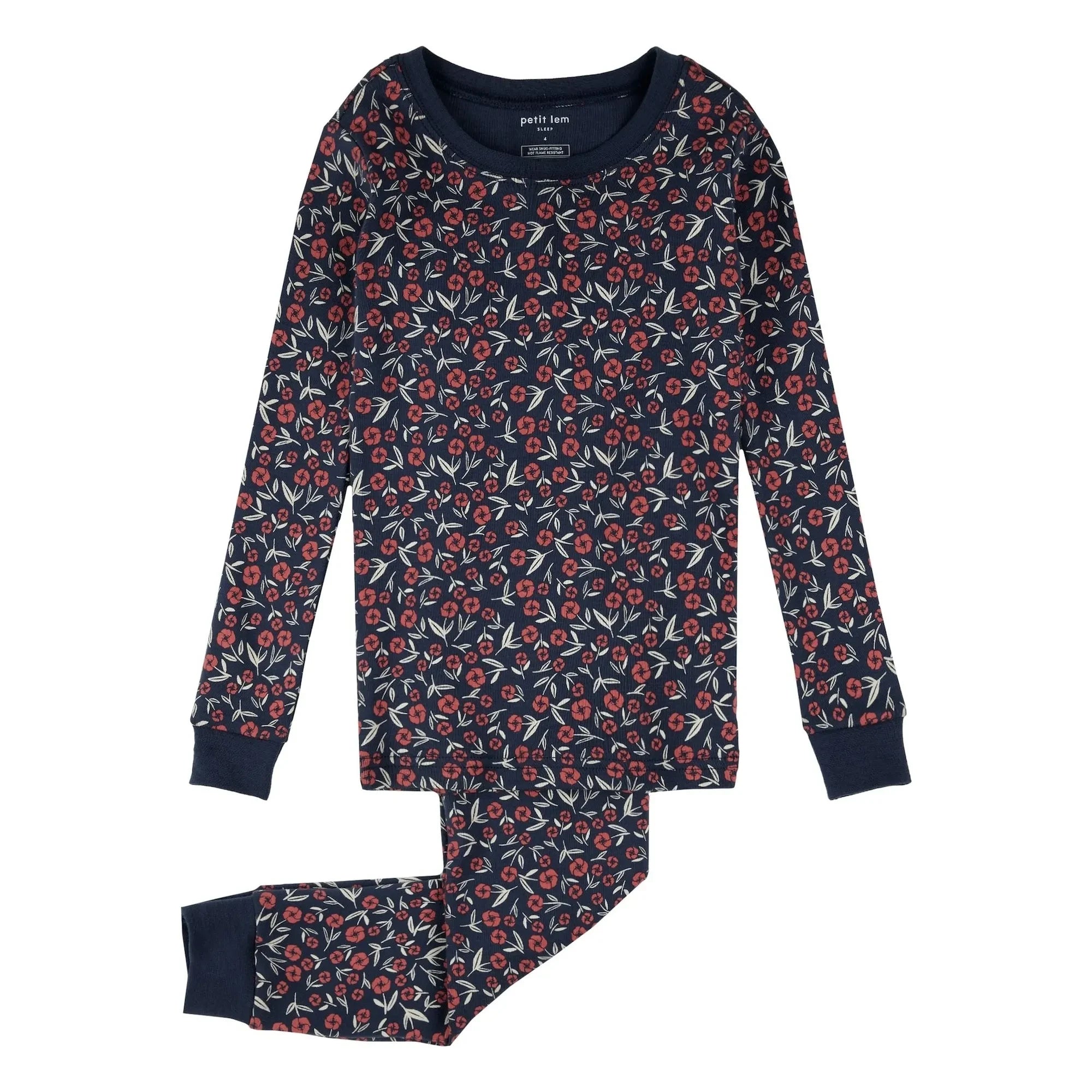 Petit Lem - Pijama de algodón orgánico con estampado floral | Azul marino