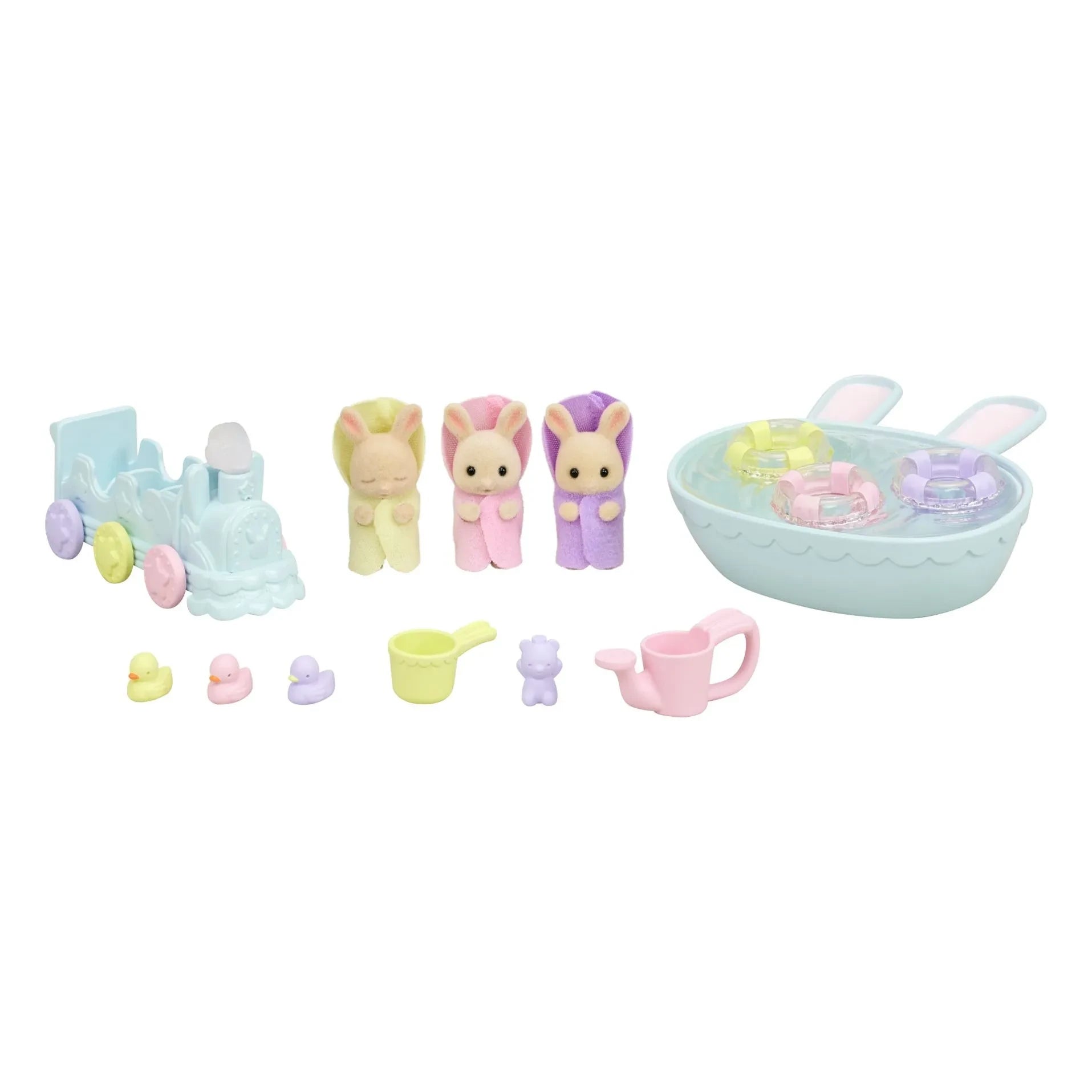 Sylvanian Families - Trillizos conejos Crema y accesorios de baño