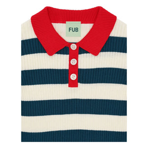 FUB - Polo acanalado a rayas de punto fino de algodón orgánico | Azul marino