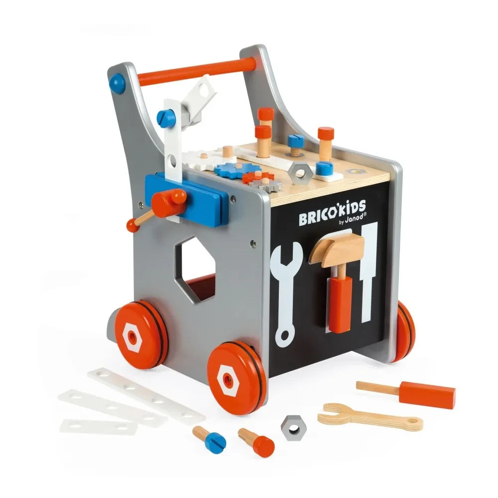 Janod - Brico Kids Coche de madera magnético y 25 accesorios