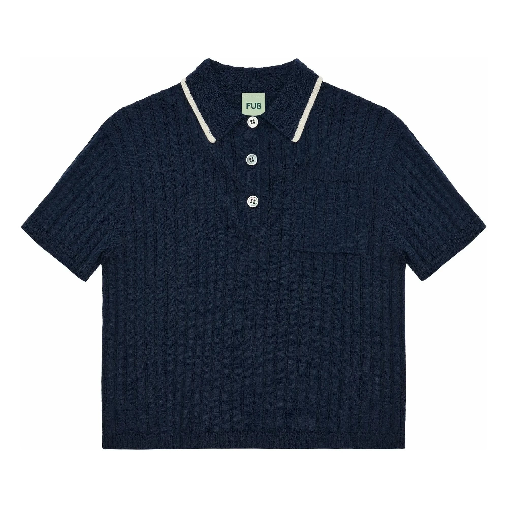 FUB - Polo de punto fino acanalado de algodón orgánico | Azul marino
