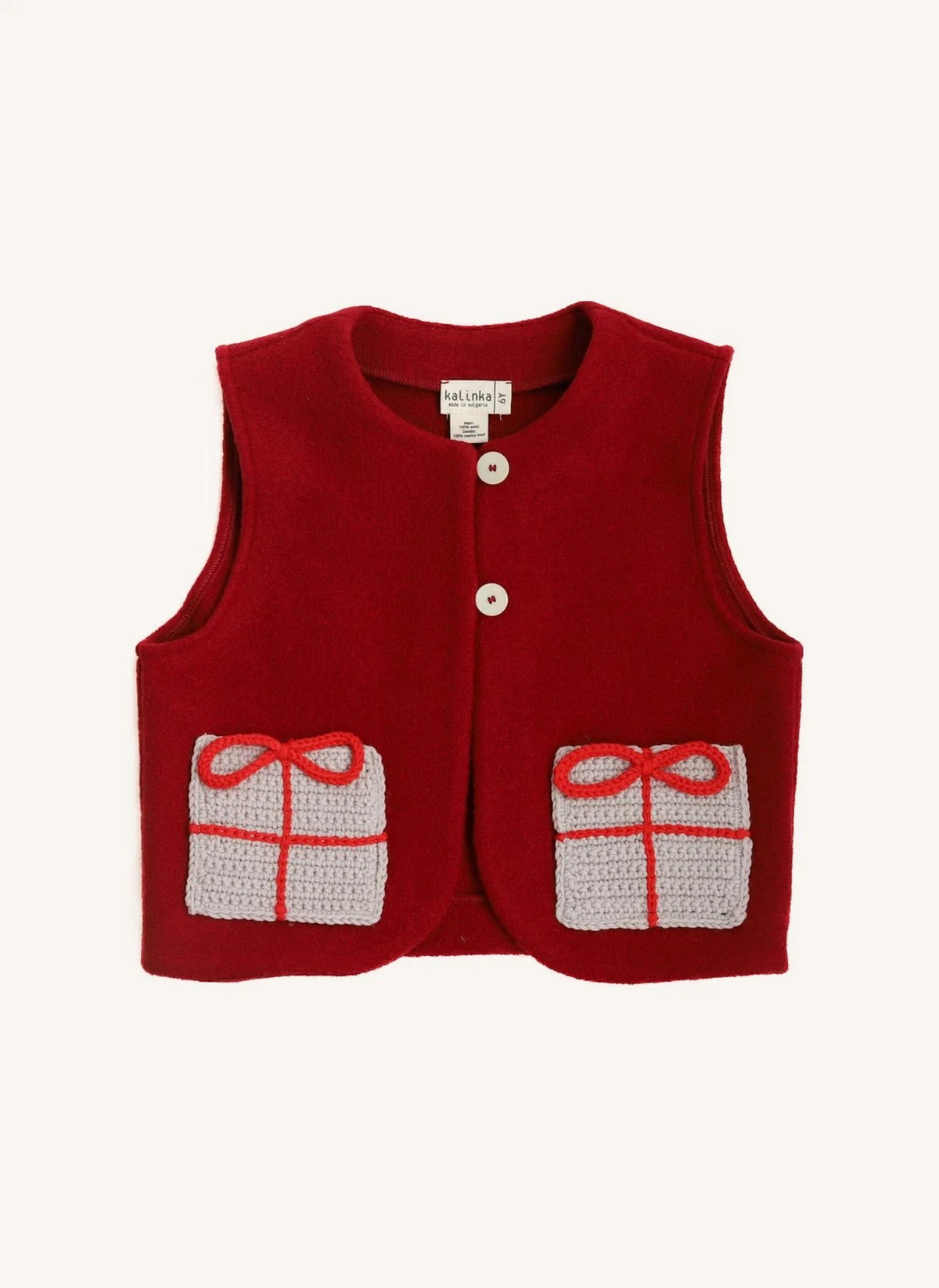 Kalinka - Chaleco de regalo de Navidad en lana merino roja